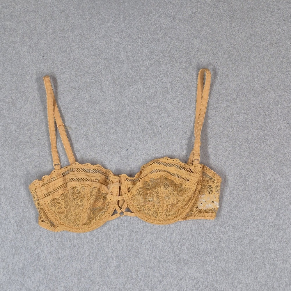 Intimately Free People Women Bra 36C Yellow Unlined Adjustable Strap Lace